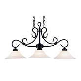 Buckingham 3 Light Billiard Island Light in Black with White Faux Marble Glass Shades