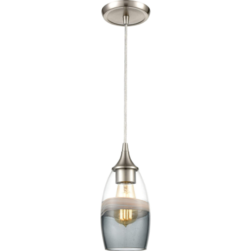 Sutter Creek 5"W 1 Light Pendant in Satin Nickel & Smoke Swirl Glass