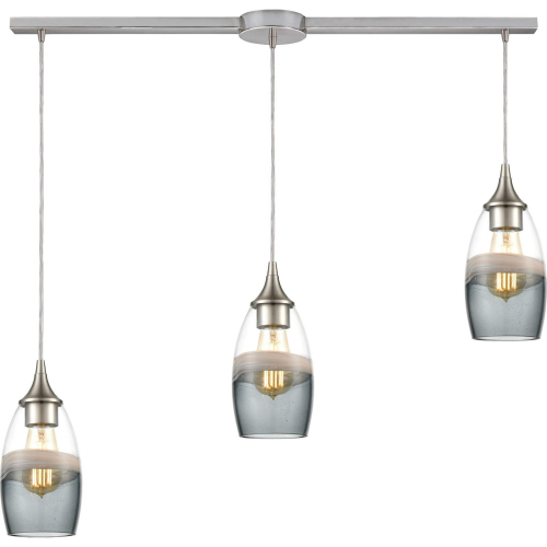 Sutter Creek 36"W 3 Light Pendant in Satin Nickel & Smoke Swirl Glass