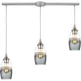 Sutter Creek 36"W 3 Light Pendant in Satin Nickel & Smoke Swirl Glass