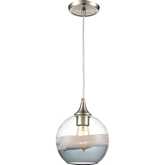 Sutter Creek 8"W 1 Light Pendant in Satin Nickel & Smoke Swirl Glass