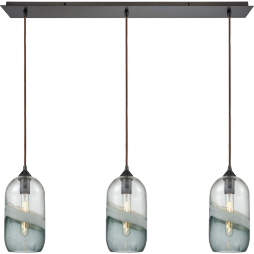 Sutter Creek 36"W 3 Light Pendant in Oil Rubbed Bronze & Smoke Swirl Glass