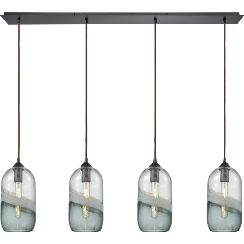 Sutter Creek 46"W 4 Light Pendant in Oil Rubbed Bronze & Smoke Swirl Glass