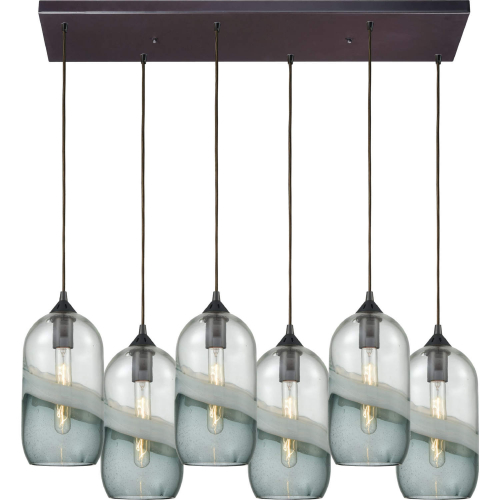 Sutter Creek 32"W 6 Light Pendant in Oil Rubbed Bronze & Smoke Swirl Glass