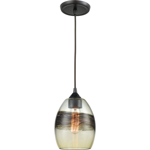 Whisp 1 Light Ceiling Pendant Light in Rubbed Bronze w/ Champagne & Brown Glass