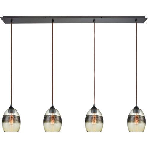 Whisp 4 Light Multi Pendant in Rubbed Bronze w/ Champagne & Brown Glass