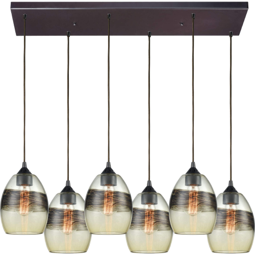 Whisp 6 Light Multi Pendant in Rubbed Bronze w/ Champagne & Brown Glass