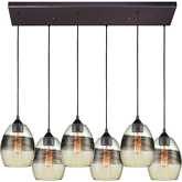 Whisp 6 Light Multi Pendant in Rubbed Bronze w/ Champagne & Brown Glass