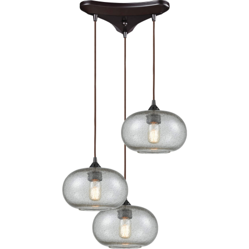 Volace 12"W 3 Light Pendant in Rubbed Bronze & Gray Speckled Blown Glass