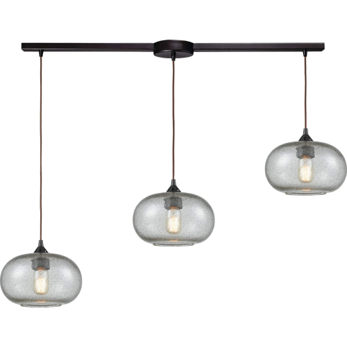 Volace 38"W 3 Light Pendant in Rubbed Bronze & Gray Speckled Blown Glass