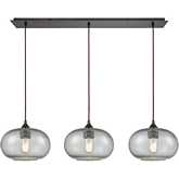 Volace 36"W 3 Light Pendant in Rubbed Bronze & Gray Speckled Blown Glass