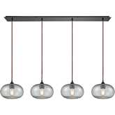 Volace 46"W 4 Light Pendant in Rubbed Bronze & Gray Speckled Blown Glass