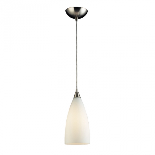 Vesta 1 Light Pendant Light in Satin Nickel w/ White Glass