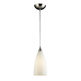 Vesta 1 Light Pendant Light in Satin Nickel with White Glass (LED)