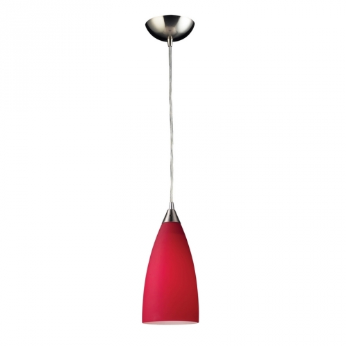 Vesta 1 Light Pendant Light in Satin Nickel w/ Vesta Red Glass