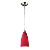 Vesta 1 Light Pendant Light in Satin Nickel w/ Vesta Red Glass