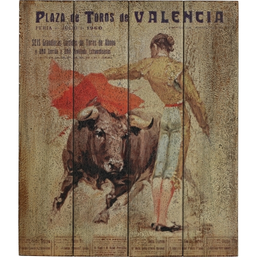 Valencia Plaza De Toros Hand Paint on Wood in Distressed Cream Wall Decor