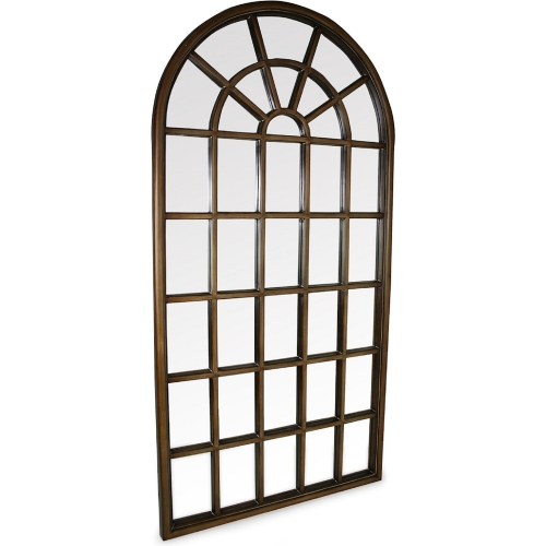 Cathedral Window Pane Style Floor Mirror in Antique Gold