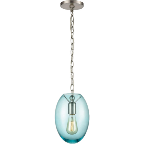 Ellipsa 7"W 1 Light Ceiling Pendant Light in Satin Nickel & Light Blue Glass