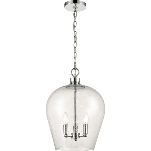 Darlene 13"W 3 Light Pendant in Polished Chrome & Seeded Glass