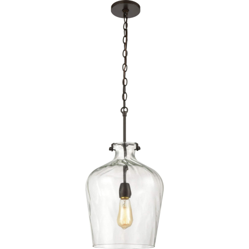 Tuscan Villa 12"W 1 Light Pendant in Oil Rubbed Bronze & Textured Glass