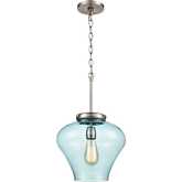 Amore 12" Wide 1 Light Pendant in Satin Nickel & Light Blue Glass