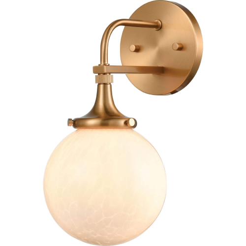 Beverly Hills 12"H 1 Light Wall Sconce in Satin Brass & White Feathered Glass