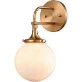 Beverly Hills 12"H 1 Light Wall Sconce in Satin Brass & White Feathered Glass