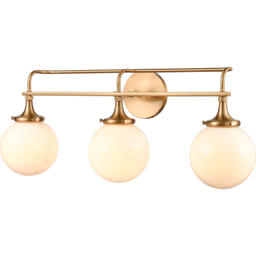 Beverly Hills 28"W 3 Light Vanity Light in Satin Brass & White Feathered Glass