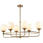 Beverly Hills 38"W 6 Light Linear Chandelier in Satin Brass & White Feathered Glass