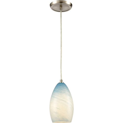 Planetario 5"W 1 Light Ceiling Pendant Light in Satin Nickel & Blue Swirl Glass