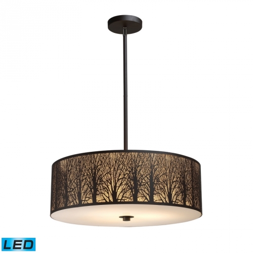 Woodland Sunrise 5 Light Pendant Light in Aged Bronze w/ Sparkling White Diffuser (LED)