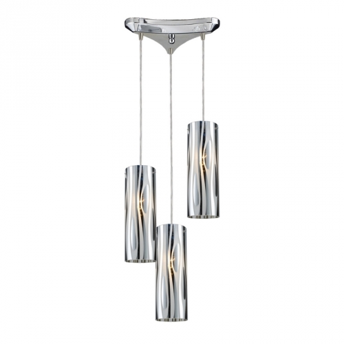 Chromia 3 Light Pendant Light in Polished & Matte Patterned Chrome