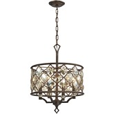 Armand 4 Light Pendant Light in Weathered Bronze & Intricate Amber Teak Crystals