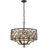 Armand 6 Light Pendant Light in Weathered Bronze & Intricate Amber Teak Crystals