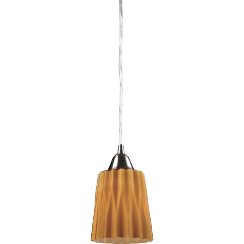 Angles 1 Light Ceiling Pendant Light in Satin Nickel & Amber Glass