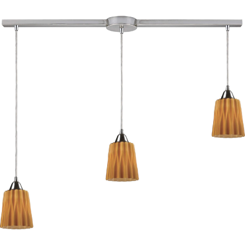 Angles 3 Light Linear Ceiling Pendant Light in Satin Nickel & Amber Glass