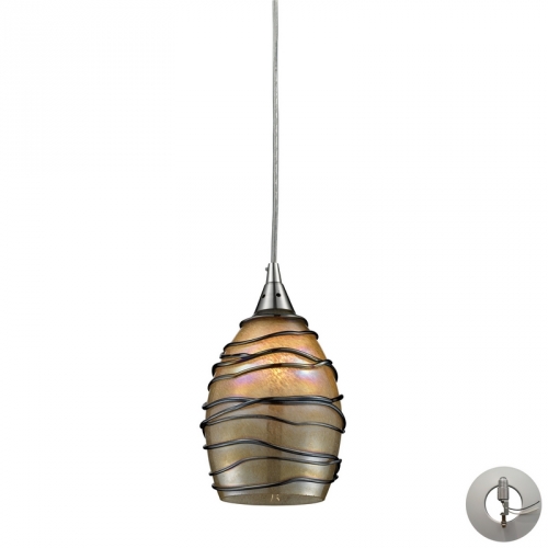 Vines 1 Light Ceiling Pendant Light in Satin Nickel & Tan Glass