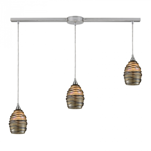 Vines 3 Light Pendant Light in Satin Nickel with Multicolor Glass