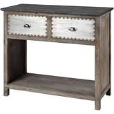 Mississippi Queen 2 Drawer Console Table in Antique Silver, Gray & Black Wood