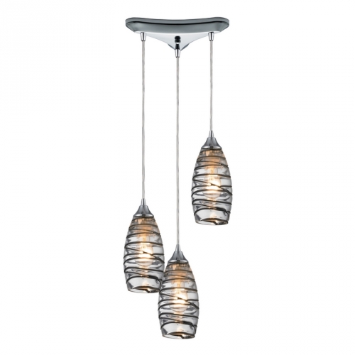 Twister 3 Light Pendant Light in Polished Chrome & Vine Wrap Glass