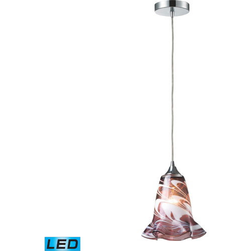 Vestido 1 Light Pendant in Polished Chrome, Purple & White Glass