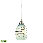 Vines 1 Light Pendant Light in Satin Nickel w/ Mint Glass (LED)