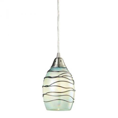 Vines 1 Light Pendant Light in Satin Nickel with Mint Glass