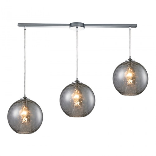 Watersphere 3 Light Pendant Light in Polished Chrome w/ Smoke Glass