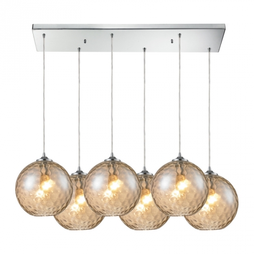 Watersphere 6 Light Pendant Light in Polished Chrome w/ Champagne Glass