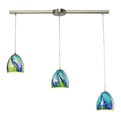 Colorwave 3 Light Chandelier in Satin Nickel w/ Tropics Glass