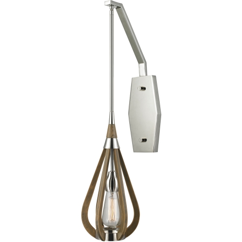 Janette 1 Light Pendant Light in Polished Nickel w/ Chesnut Wood Cage