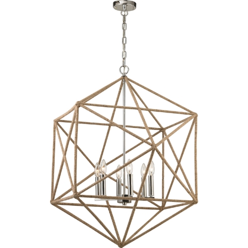 Exitor 6 Light Chandelier in Rope Frame w/ Polished Nickel