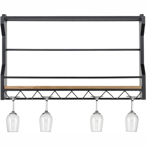 Wavertree Hanging Wine & Glass Rack in Black Metal & Fir Wood